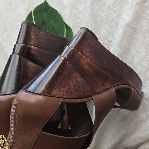 Diane Von Furstenberg Brown Leather Wedge Sandals Eclectic Minimalist - Picture 5 of 12